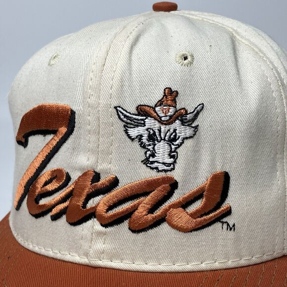 Texas Longhorns P Brand 80s Hat Cap Spellout w VTG Bevo Logo Embroidery Snapback - Picture 2 of 10